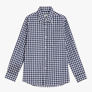 Boys Dress Shirt Navy Blue And White Gingham Check 100% Cotto. 5-6